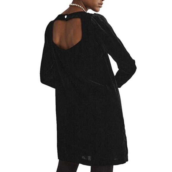 BODEN Women's Velvet Open Back Mini Dress Size 6 Black - Picture 2 of 11